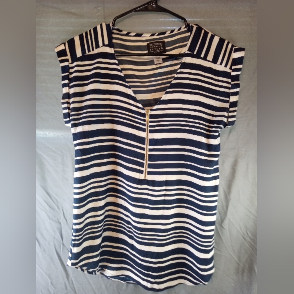 Simply Styled Navy Blue Striped Summer Blouse
